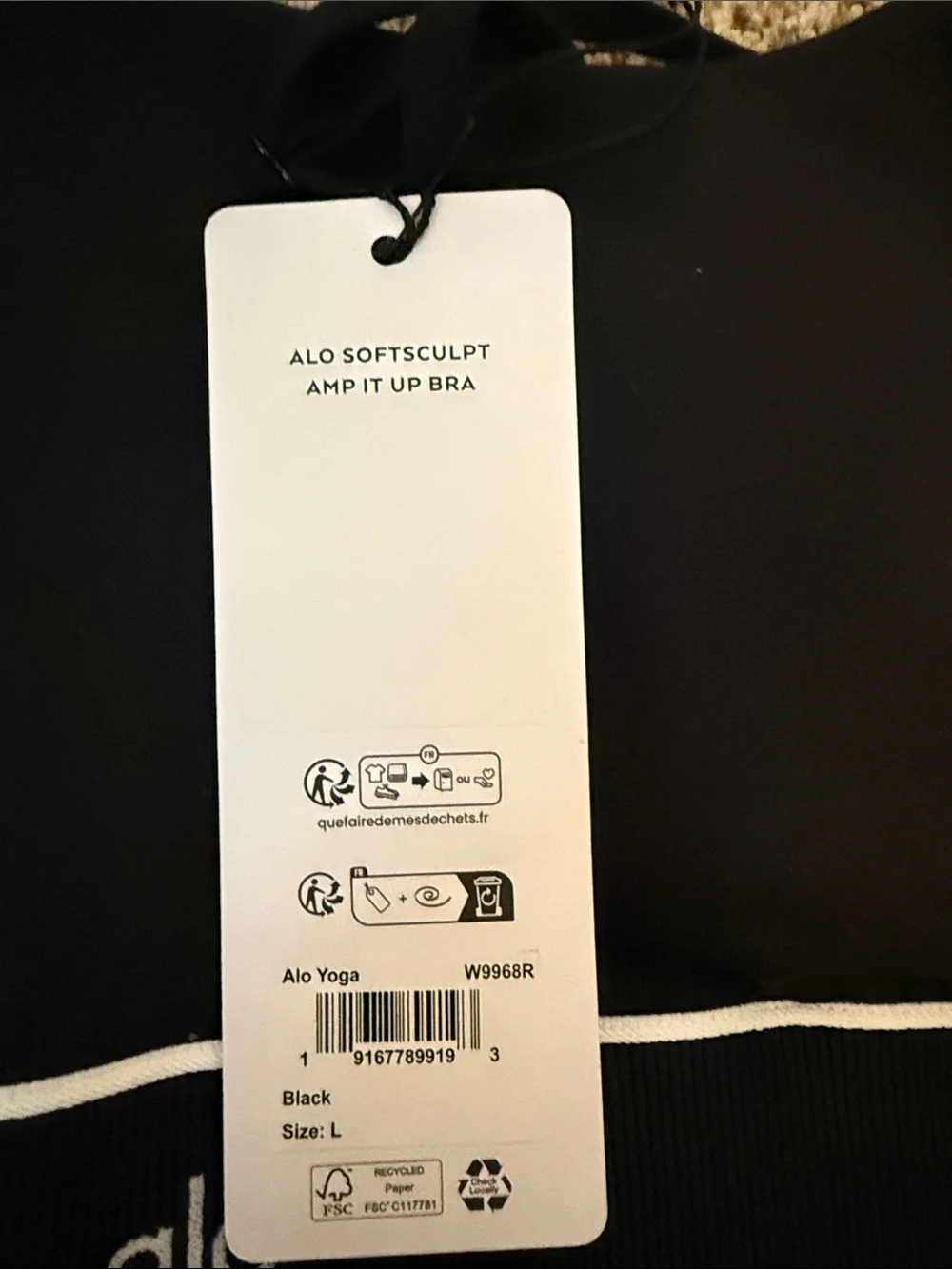 ALO Yoga Black & White Striped Trim Sports Bra